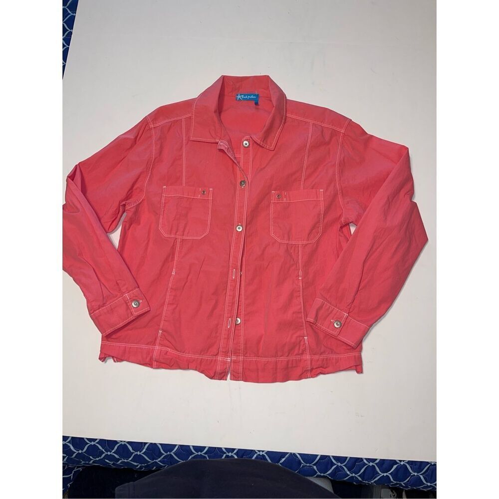 Fresh Produce Women’s Size Large Shirt Coral Lightweight Button Up‎ Pockets A31